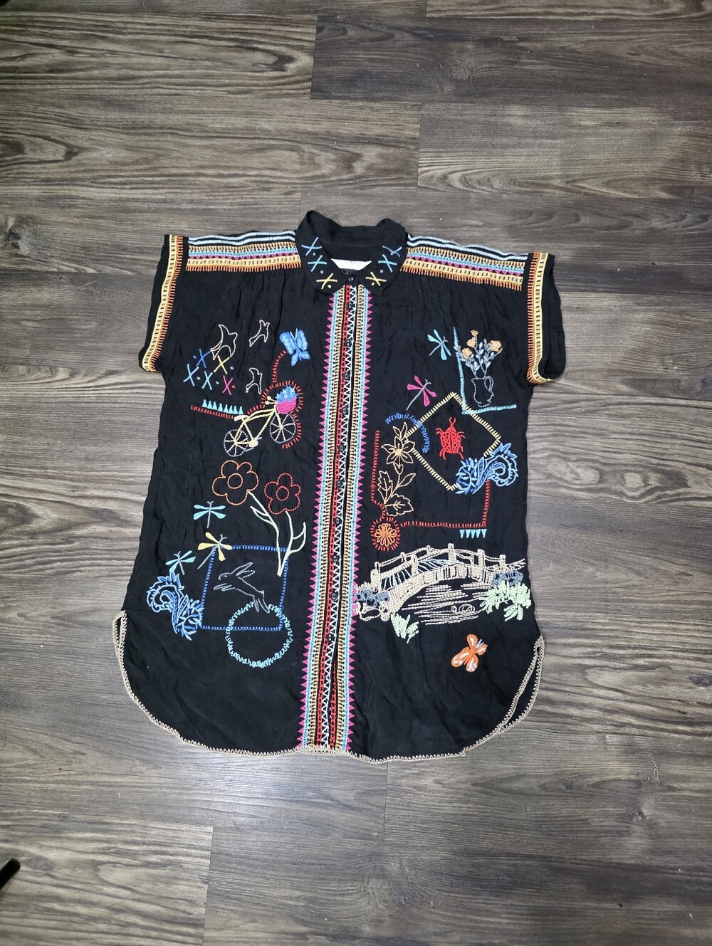 Johnny Was Biya Dionne Embroidered Gauze Blouse Button Up Women's